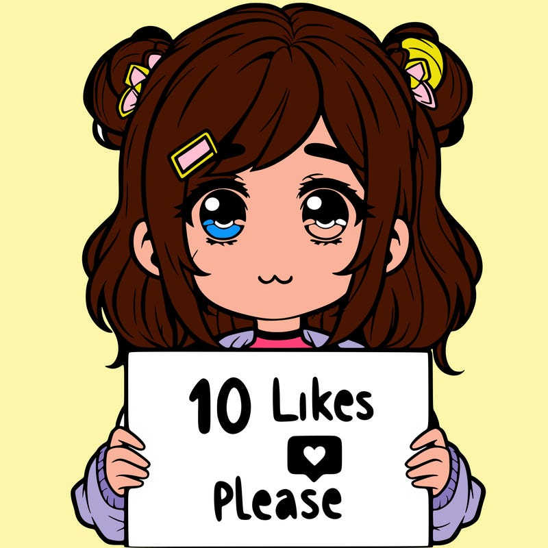 a girl with a sign saying 10 likes please