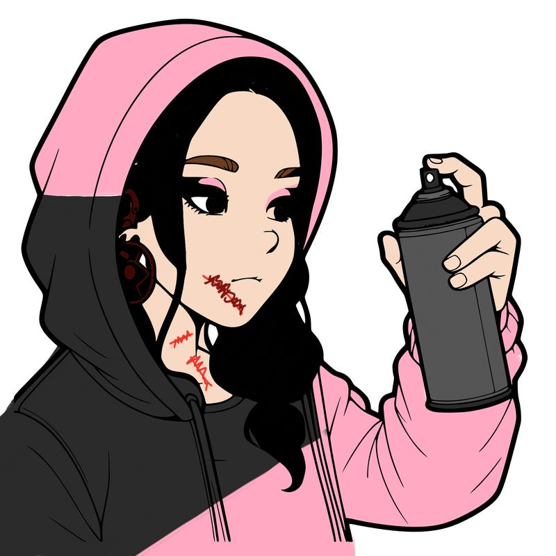 a realistic girl, spray painting