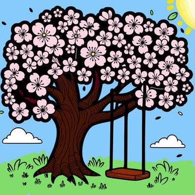 blossom tree with a swing.