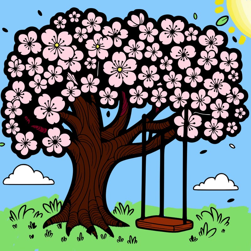 blossom tree with a swing.