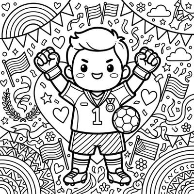 Dive into the spirit of Pride Month with this super cute Kawaii goalkeeper coloring page, blending the excitement of soccer with vibrant celebration. Featuring a charming goalie surrounded by rainbows, flags, and hearts, it's a delightful way to express creativity and support diversity.
