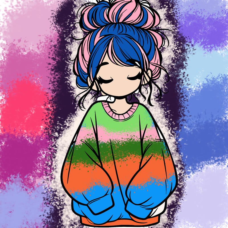 girl with baggy sweatshirt and messy bun