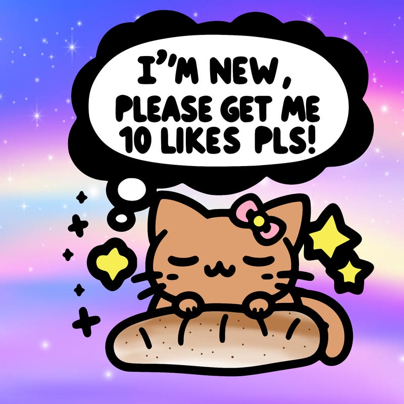 kitty taking a nap dream talking and saying "i'm new, please get me at least 10 likes pls!!"