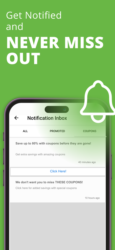 ClicFlyer: Weekly Flyer & Deal - ClicFlyer app notification inbox screen showing coupon alerts and special shopping deals