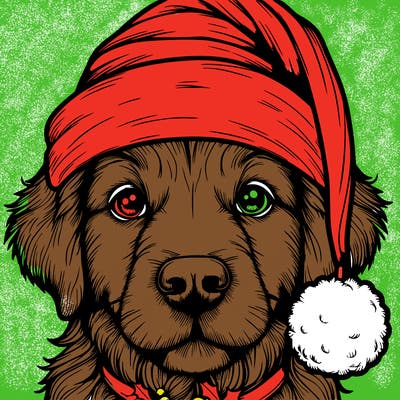 realistic dog with a christmas hat