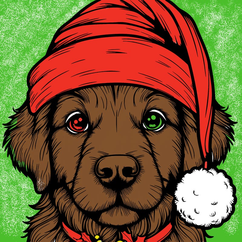 realistic dog with a christmas hat