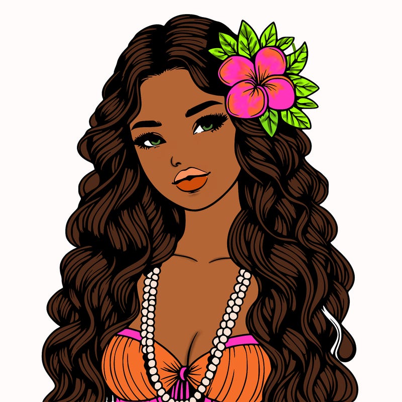 realistic beautiful hawaiian woman,long dress,haku lei, lips