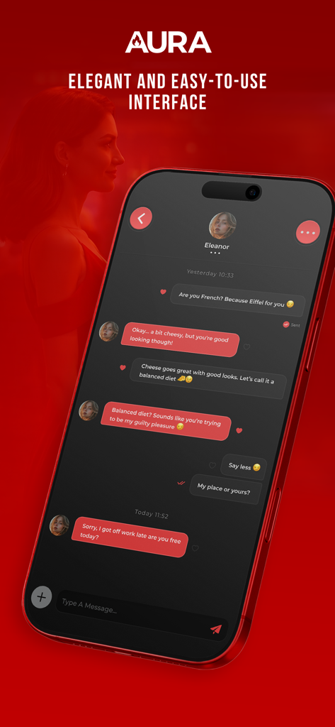 Interface de chat elegante e fácil de usar do aplicativo de namoro premium AURA