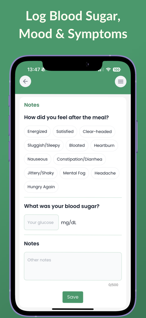 Glycemic Index Tracker LOGI - A mobile interface for logging post-meal feelings and blood sugar levels in the Logi app