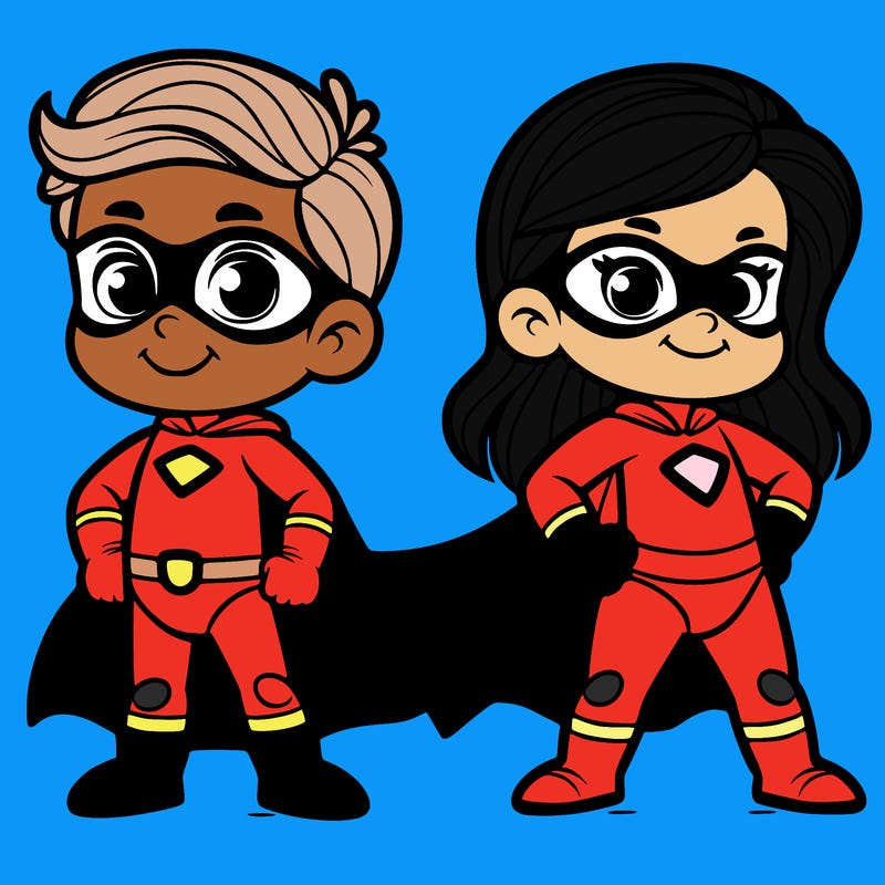 2 superheroes one is a boy of 5 and one is a girl 3 years