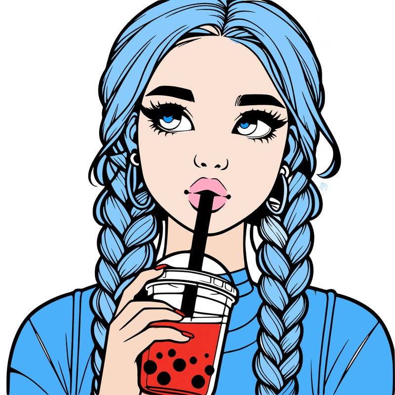 realistic girl with braided hair drinking boba