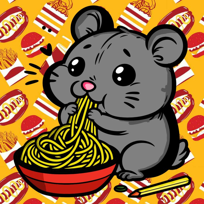 hamster eating spaghetti