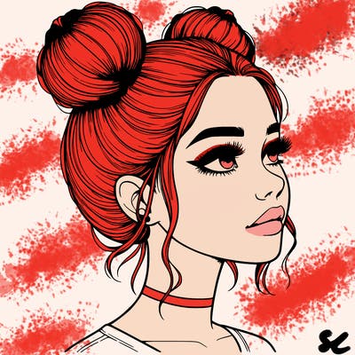 realistic girl with buns on the top of her head