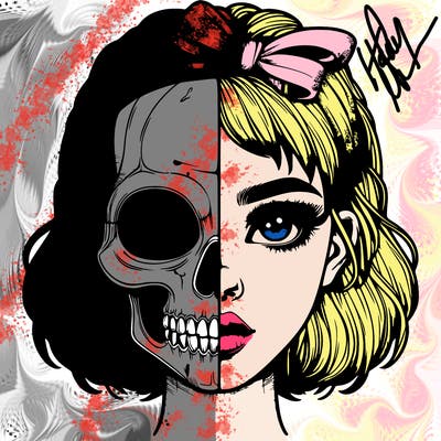 realistic girl with half skull mask
