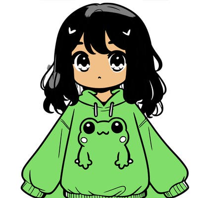 girl wearing frogging sweatshirt