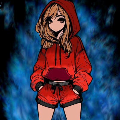 realistic girl in shorts and hoodie