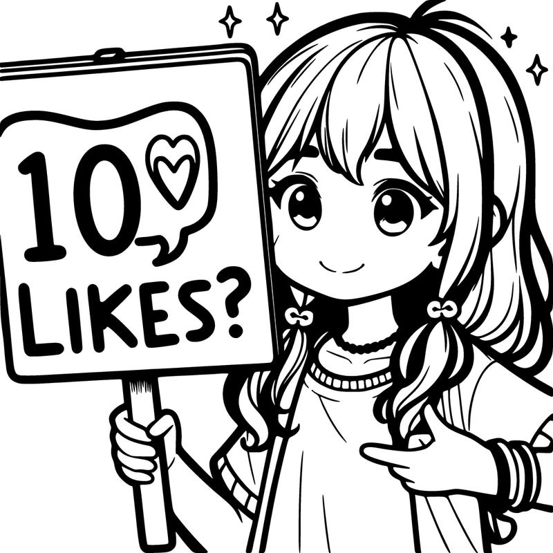 girl holding a sign saying '10 likes?'