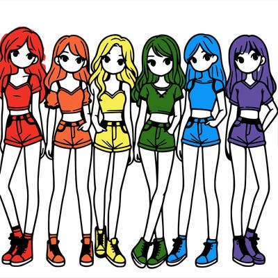 a group of girls wearing crop tops and shorts