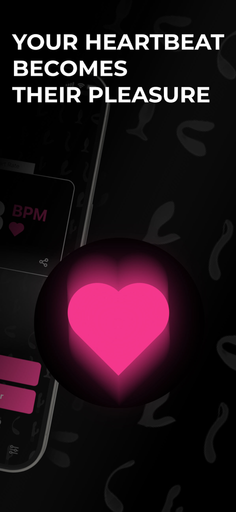 VybeSense - Promotional screen for the VybeSense app featuring a glowing pink heart and the text Your heartbeat becomes their pleasure.
