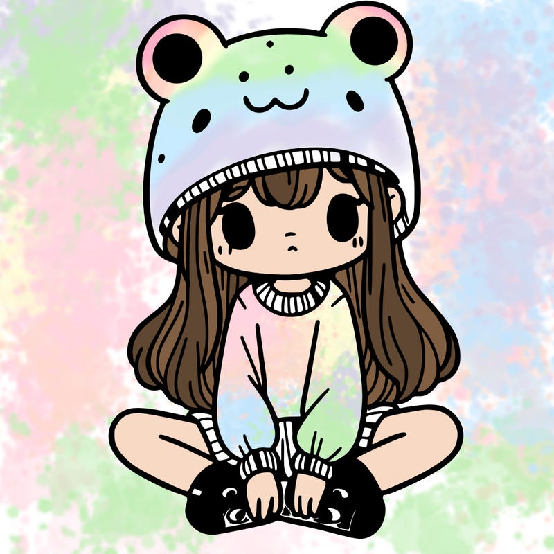 a girl wearing a frog hat and some frog socks