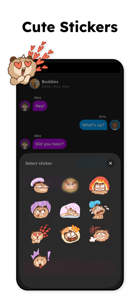 TextingStory Chat Story Maker - Interface of TextingStory app showing a variety of cute cartoon bear stickers to use in chat stories