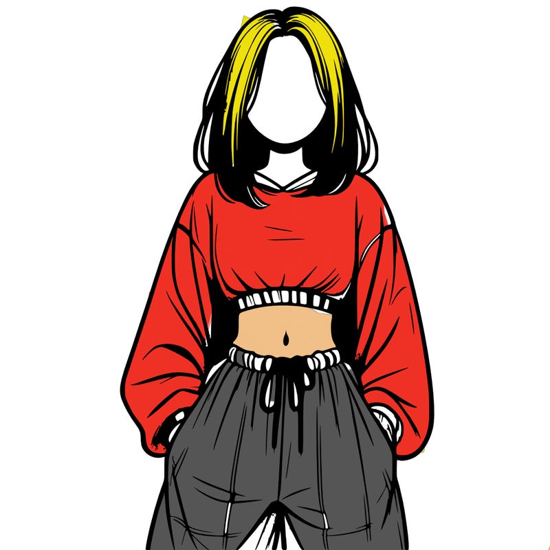 realistic girl faceless with baggy pants and a crop top