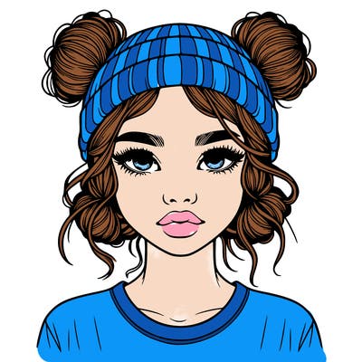 realistic girl with buns in her hair with a beanie on