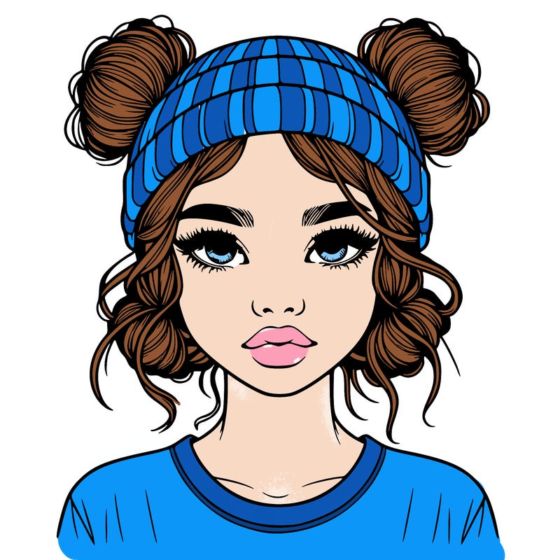 realistic girl with buns in her hair with a beanie on