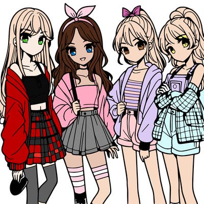 teen manga girls group of 4