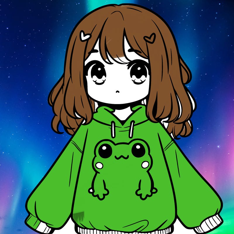 girl wearing frogging sweatshirt