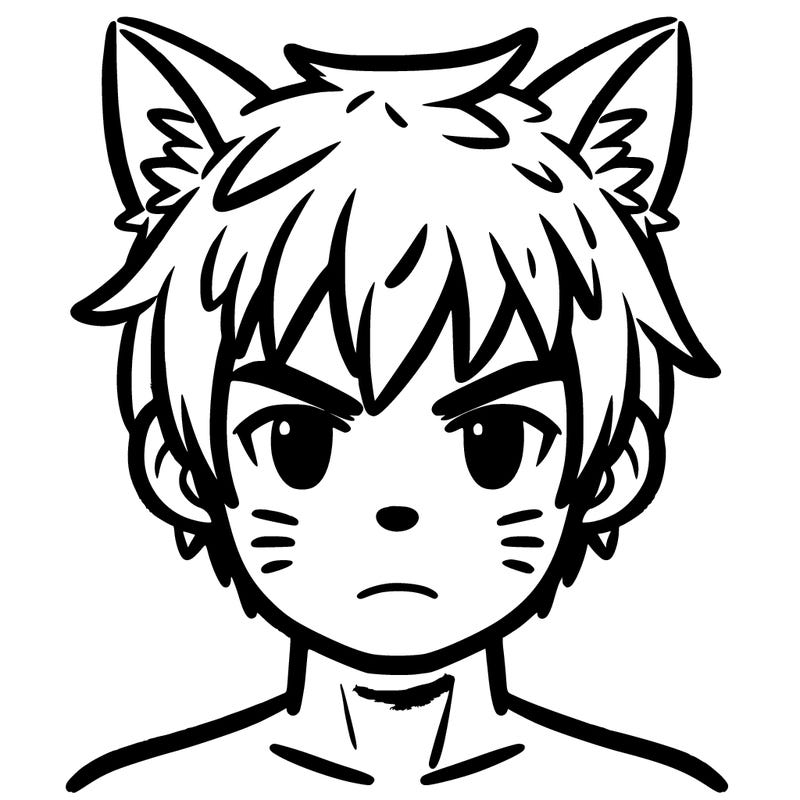 human with wolf ears and short hair and narrowed eyes