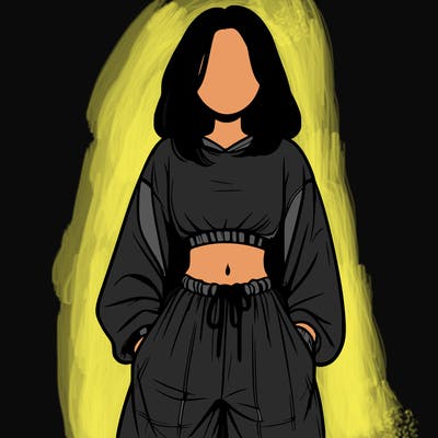 realistic girl faceless with baggy pants and a crop top