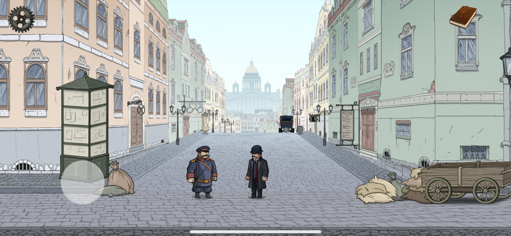 Personajes en una escena callejera histórica rusa de 1903 del juego Contraespionaje