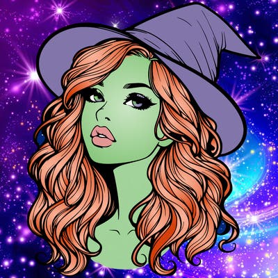 realistic witch girl with wavy hair and lips