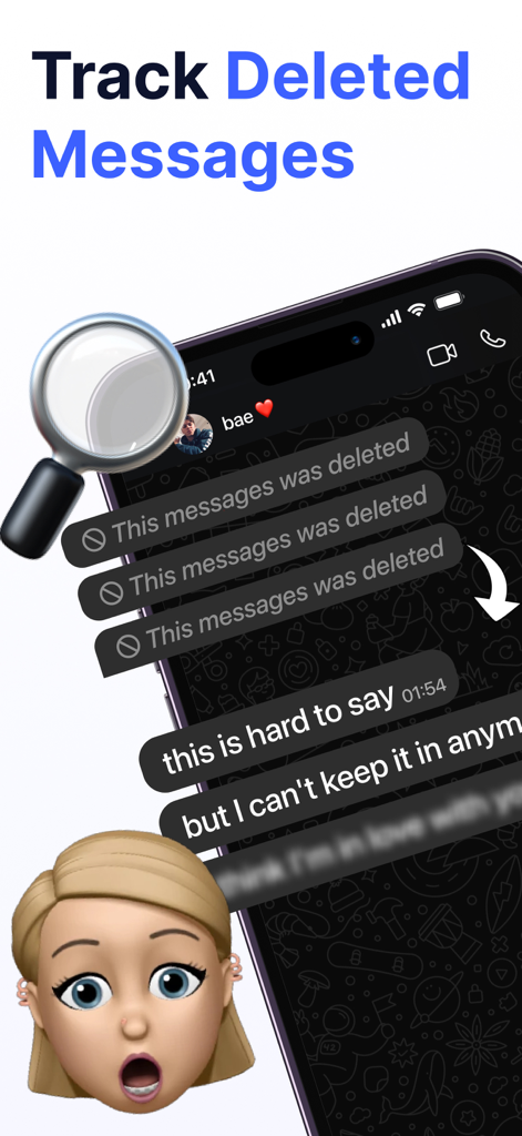 RE-CO: Secure Messages - A smartphone interface displaying the RE-CO app feature for recovering and tracking deleted messages