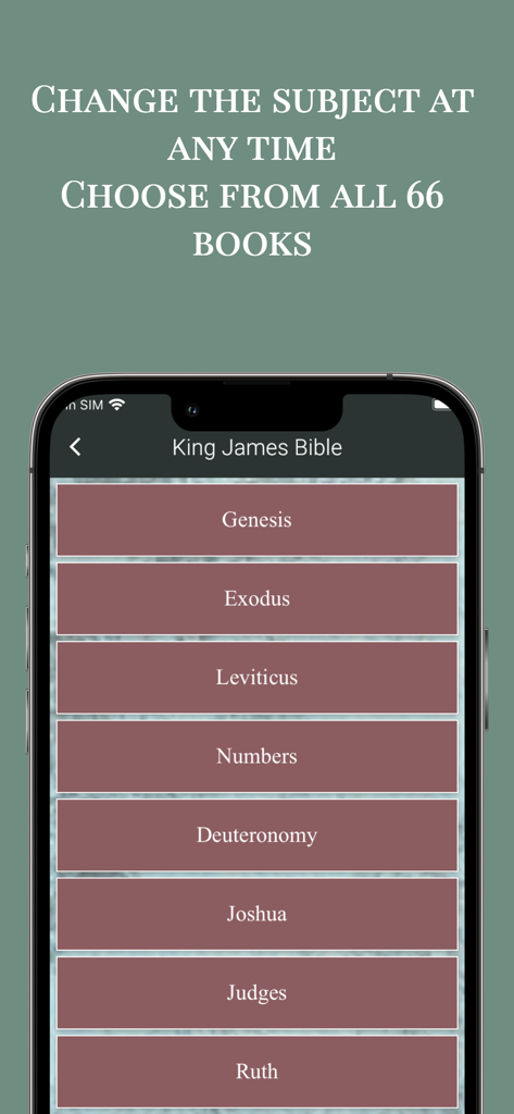 King James Bible - KJV Offline - A list of the 66 books of the Bible in the King James Version app