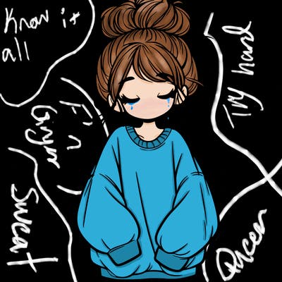 girl with baggy sweatshirt and messy bun