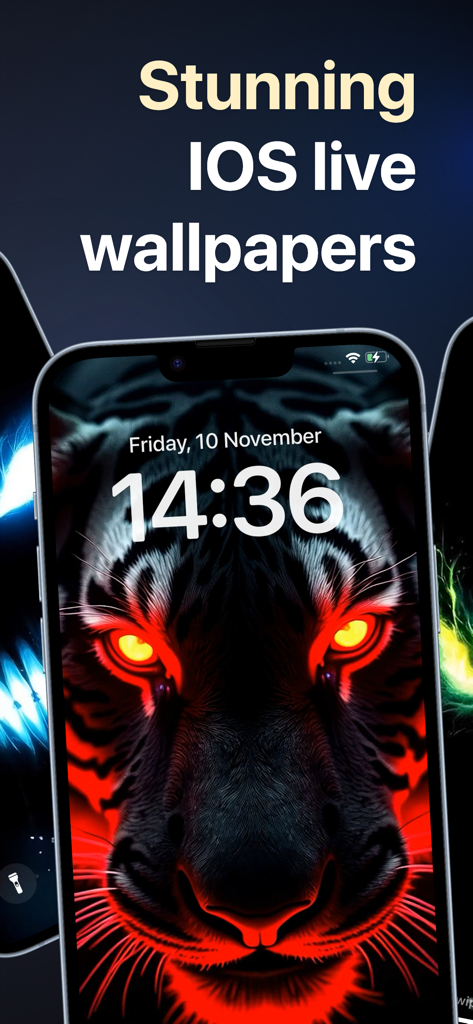 iPhone lock screen featuring a high-quality AI generated live wallpaper of a tiger with glowing red eyes