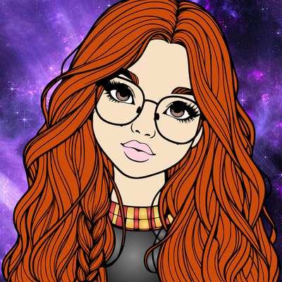 girl with long hair and freckles and glasses realistic