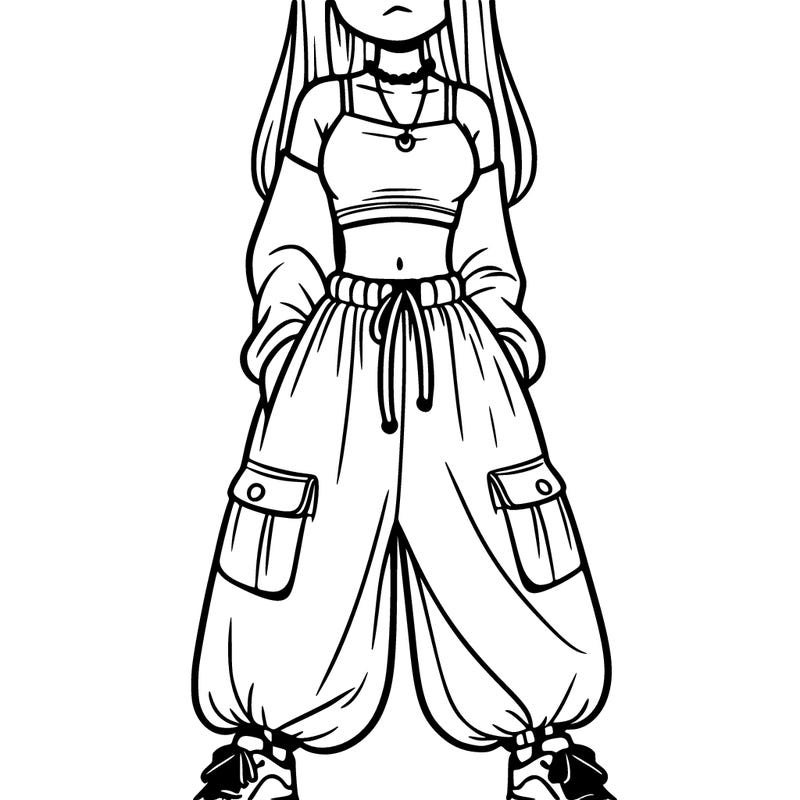 girl in a crop top and baggy pants