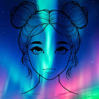 realistic girl with two buns on top of her head