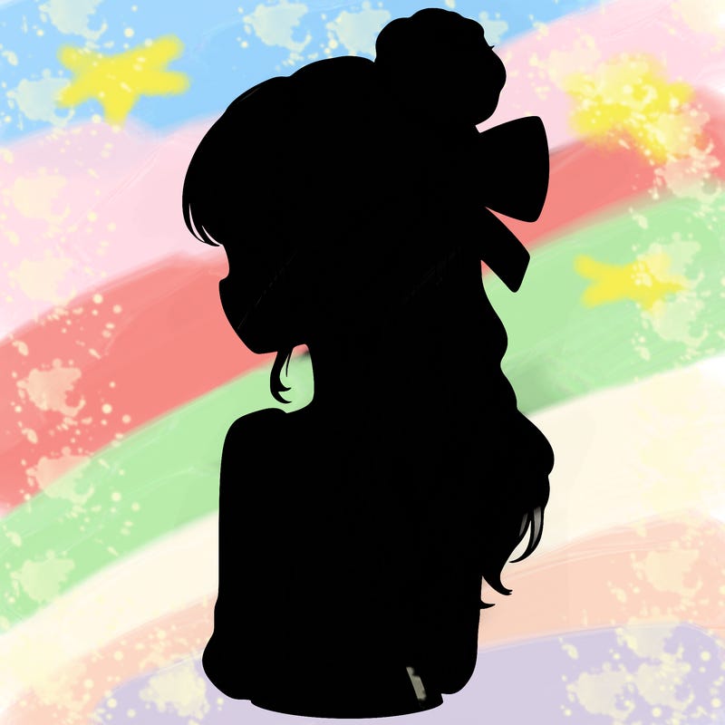 realistic girl  with hip length hair a bun and a big bow on the back of head