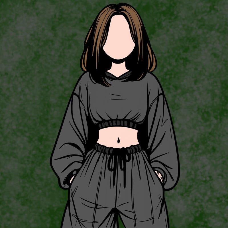realistic girl faceless with baggy pants and a crop top