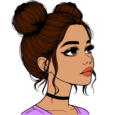 realistic girl with buns on the top of her head