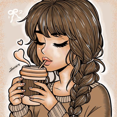 realistic girl drinking coffee