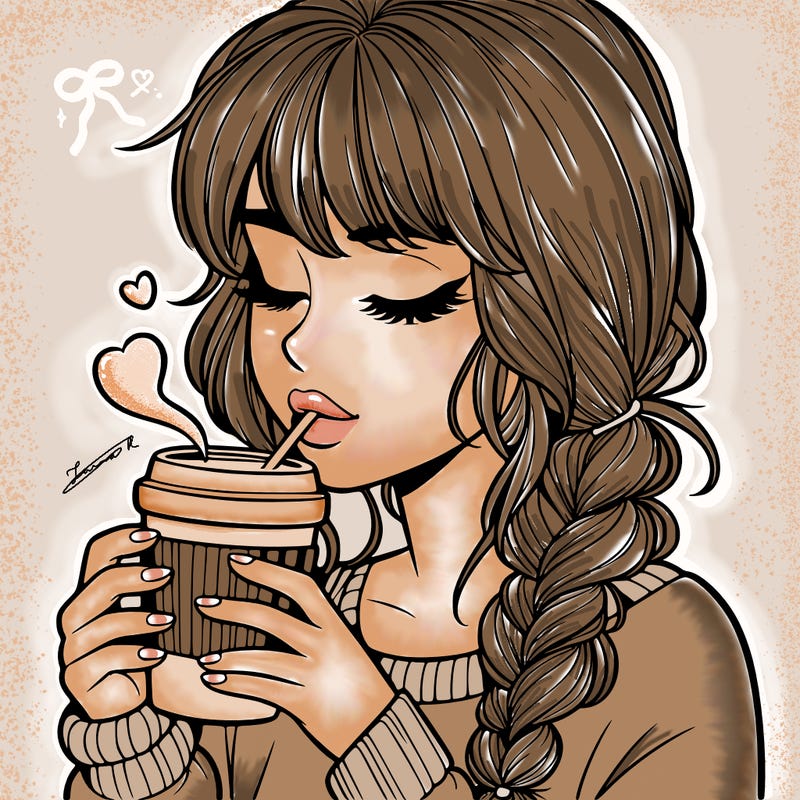 realistic girl drinking coffee