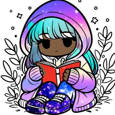 girl in oversized hoodie reading a book