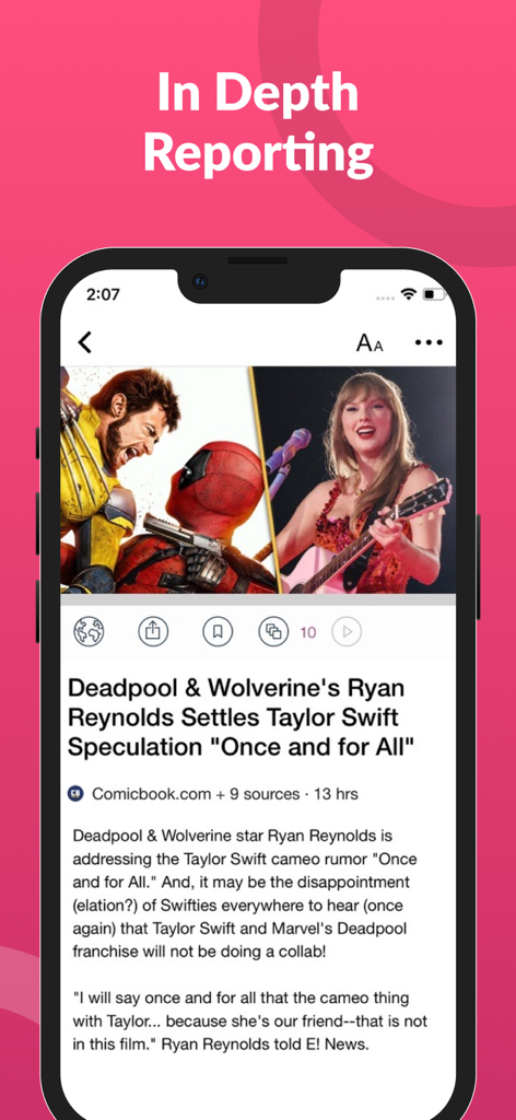 Celebrity News & Social Trends - Smartphone displaying a celebrity news article about Ryan Reynolds and Taylor Swift with in depth reporting header