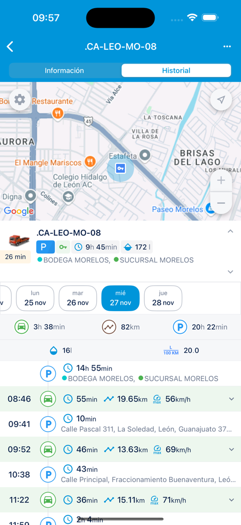 Ontrack Systems Ghost - Detailed vehicle trip history and map location in Ontrack Systems Ghost app