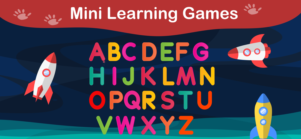 ABC Letter Tracing Games - Coloridas letras del alfabeto de la A a la Z con cohetes espaciales en un juego educativo para preescolares.